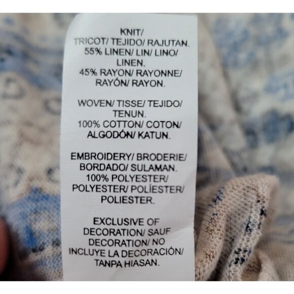 Lucky Brand Top Size S Boho Blue Multicolor 3/4 Sleeve Peasant Tassel Tie - Picture 10 of 14